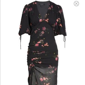 New ALLSAINTS Just Released Safiya Solanio Floral Print Ruched Puff Sleeve Dress